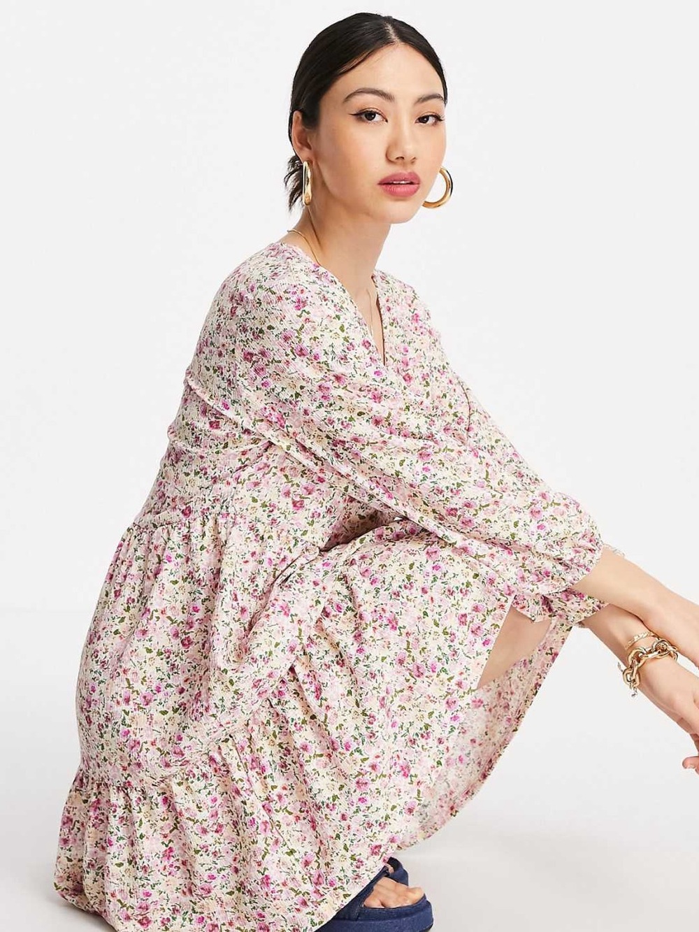 MANGO | XS | Floral Mini Babydoll Dress | EUC